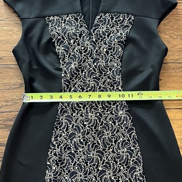 VTG Connected Apparel Women's Dress Size 6 Black Gold Midi Sheath Stretch - Picture 15 of 16